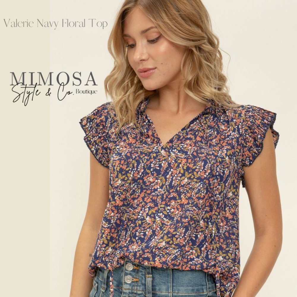 Navy Floral Top